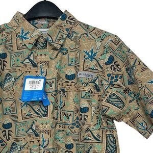 NEW Columbia PFG Wild Cast Camp Shirt Mens M Fishing Aztec All Over AOP $50